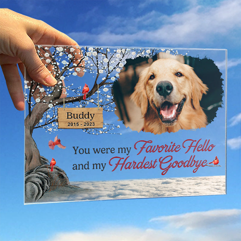 Photo personnalisée « Mon adieu le plus dur » – Plaque commémorative rectangulaire en acrylique personnalisée – Cadeau de condoléances pour les propriétaires et les amoureux des animaux