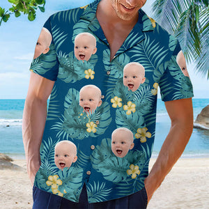 T-shirt hawaïen unisexe personnalisé avec photo « Heure d'été » - Cadeau idéal pour les vacances d'été, pour les membres de la famille