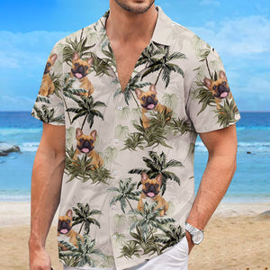 Chemise hawaïenne unisexe avec photo personnalisée - Cadeaux de vacances et de voyage personnalisés pour la famille, les amoureux des chiens et des chats - Le bonheur arrive par vagues