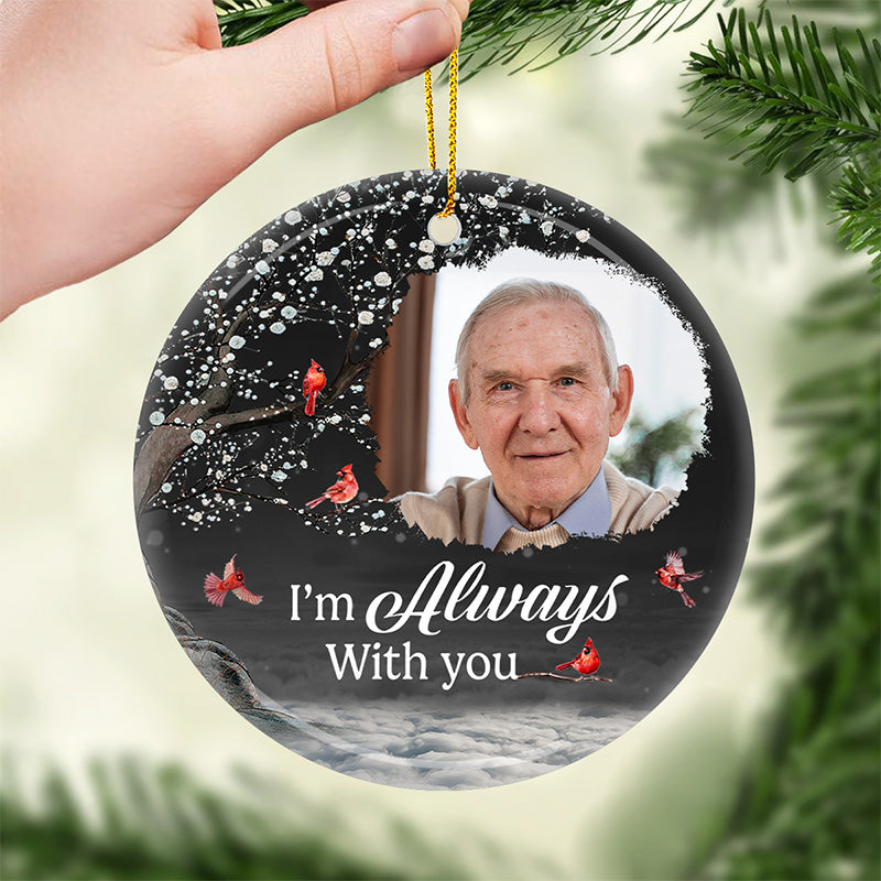 Photo personnalisée « Je te serre fort dans mon cœur » - Ornement personnalisé commémoratif personnalisé - Forme ronde en céramique - Cadeau de Noël, cadeau de condoléances pour les membres de la famille
