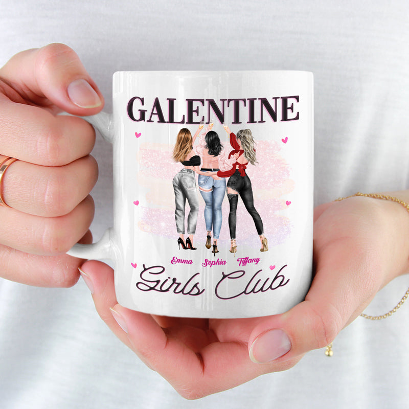 Galentine Girls Club - Mug personnalisé Bestie - Cadeau de Saint-Valentin pour meilleures amies, meilleures amies, sœurs
