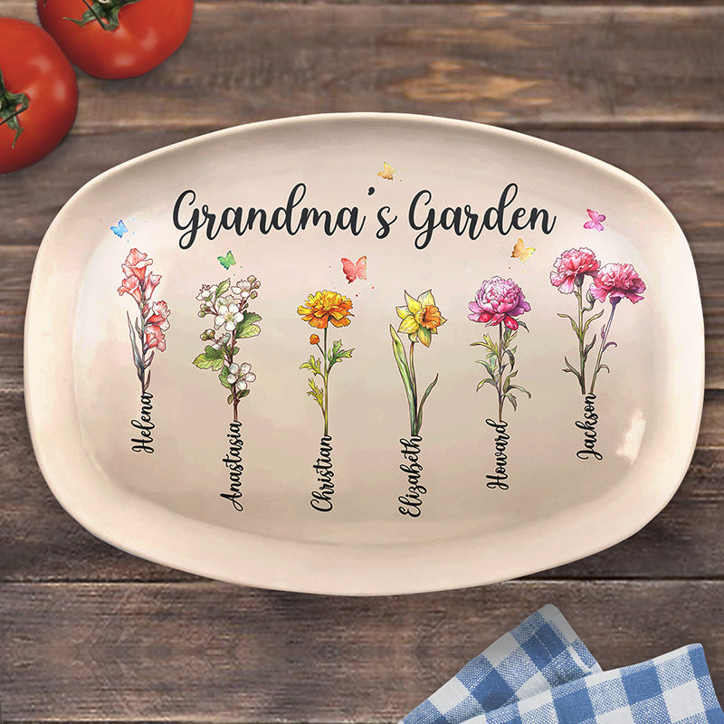 Le joli jardin de grand-mère - Plateau personnalisé pour la famille - Cadeau pour grand-mère