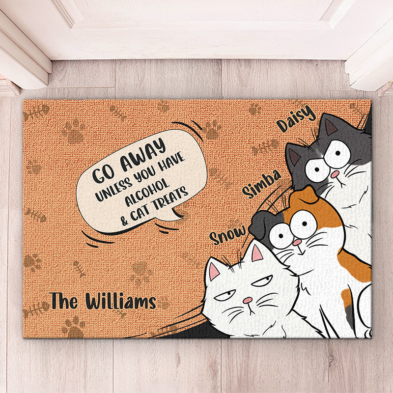Partez sans avoir de vin et de friandises pour chat ! Tapis décoratif personnalisé pour chat ! Cadeau pour propriétaires et amoureux des animaux.