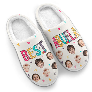 Chaussons personnalisés avec photo « Meilleure grand-mère de tous les temps » - Chaussons moelleux personnalisés pour la famille - Cadeau pour maman et grand-mère