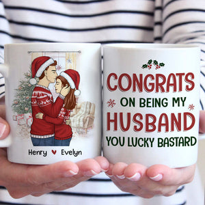 Félicitations pour être mon mari, tu as de la chance - Tasse personnalisée pour couple - Cadeau de Noël pour mari et femme, anniversaire
