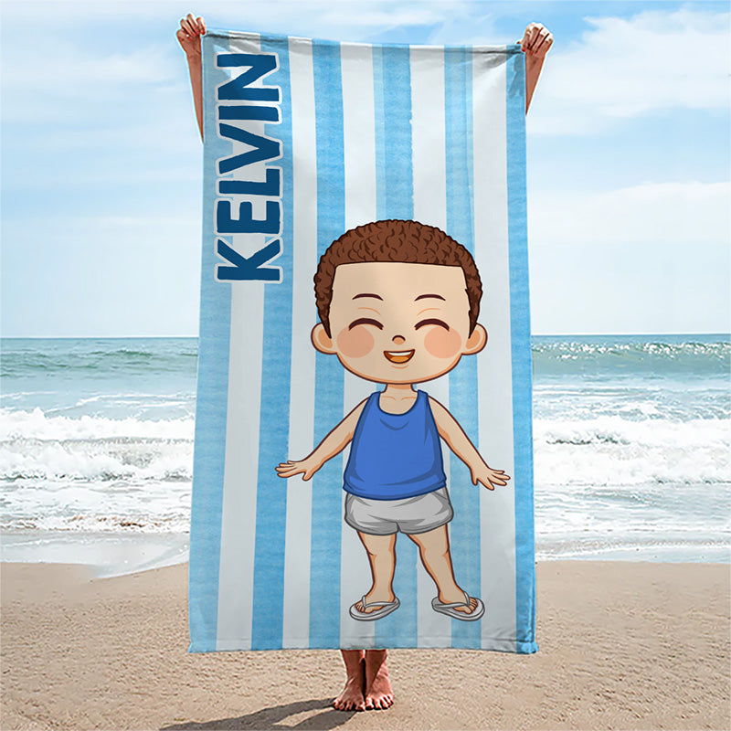 Serviette de plage personnalisée « A Little Vitamin Sea » pour toute la famille - Cadeau idéal pour les vacances d'été, un anniversaire ou une fête à la piscine.