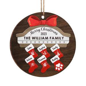 Seasons Greetings - Family Personalized Custom Ornament - Wood Round Shaped - Christmas Gift For Family Members