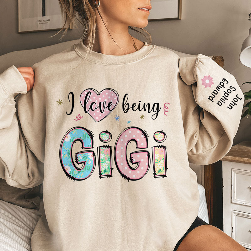 J'adore être Gigi - Sweat-shirt unisexe personnalisé avec motif sur la manche - Cadeau de Noël pour maman et grand-mère