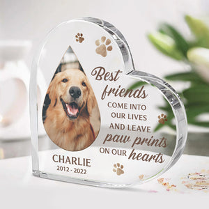 Plaque commémorative personnalisée en acrylique en forme de cœur avec photo « Meilleur ami » - Cadeau de condoléances, cadeau pour propriétaires d'animaux et amoureux des animaux
