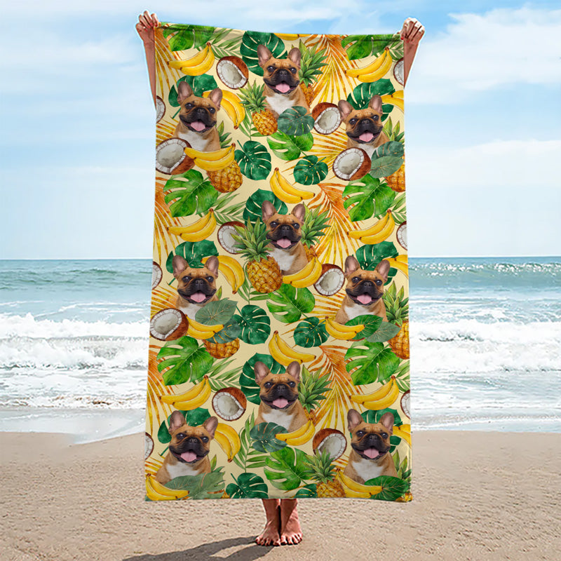 Serviette de plage personnalisée avec photo « Heure sur l'île » - Cadeau pour les vacances d'été, les anniversaires et les fêtes à la piscine, pour les propriétaires et les amoureux des animaux