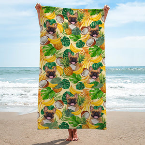 Serviette de plage personnalisée avec photo « Heure sur l'île » - Cadeau pour les vacances d'été, les anniversaires et les fêtes à la piscine, pour les propriétaires et les amoureux des animaux
