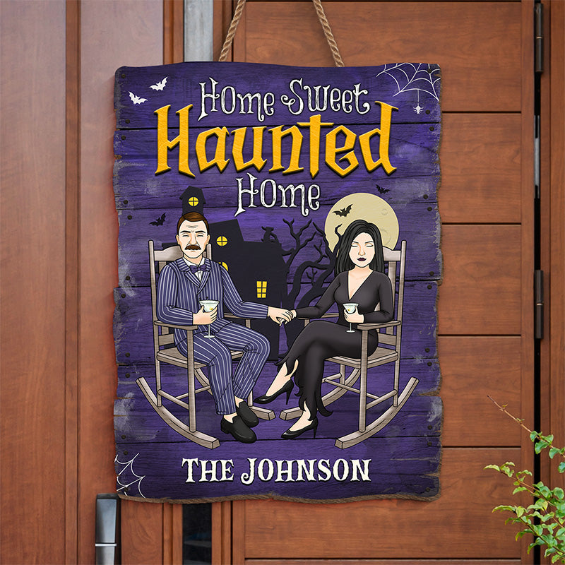 Home Sweet Haunted Home - Panneau en bois personnalisé pour couple - Cadeau d'Halloween pour mari et femme