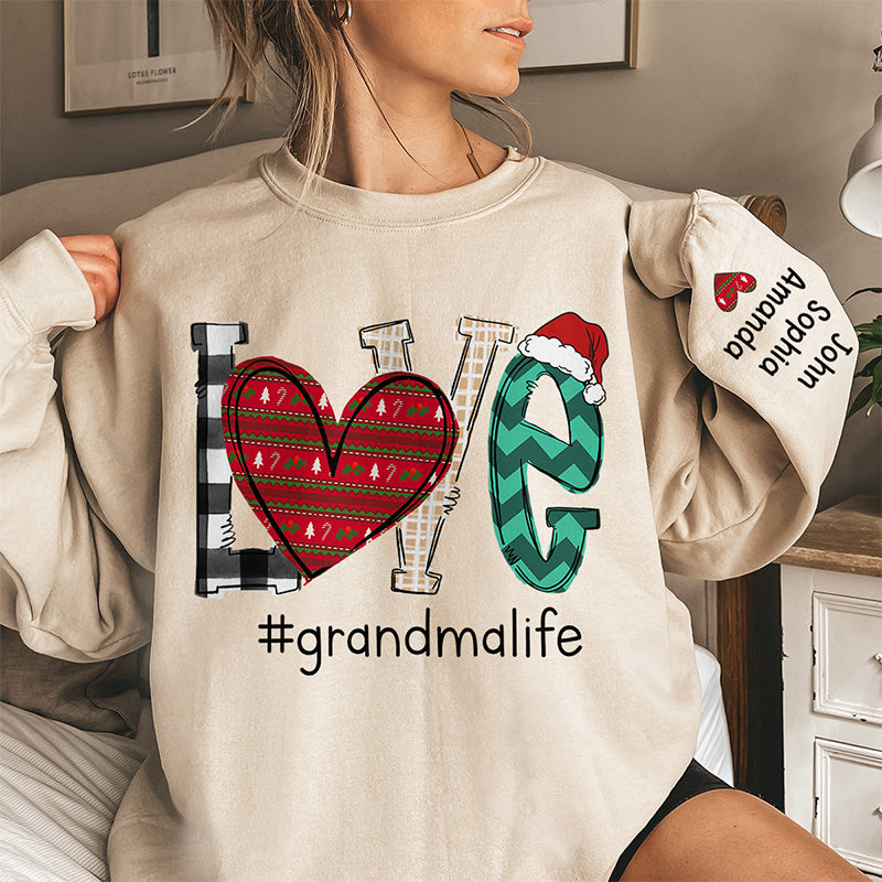 J'adore cette vie de grand-mère - Sweat-shirt unisexe personnalisé avec motif sur la manche - Cadeau de Noël pour maman et grand-mère