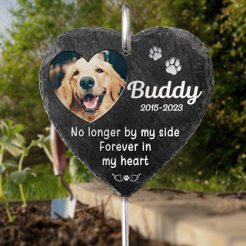 Photo personnalisée ici, pour toujours dans mon cœur - Mémorial personnalisé en ardoise et crochet de jardin - Cadeau de condoléances, cadeau pour les propriétaires d'animaux, les amoureux des animaux