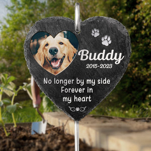 Photo personnalisée ici, pour toujours dans mon cœur - Mémorial personnalisé en ardoise et crochet de jardin - Cadeau de condoléances, cadeau pour les propriétaires d'animaux, les amoureux des animaux