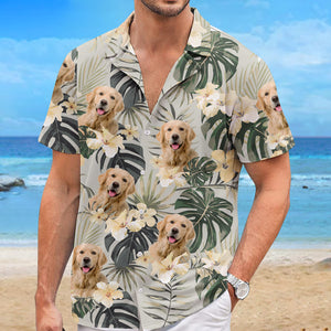 T-shirt hawaïen tropical unisexe personnalisé avec photo « Mélodie de l'été » pour chien et chat - Cadeau idéal pour les vacances d'été, les propriétaires d'animaux et les amoureux des animaux.