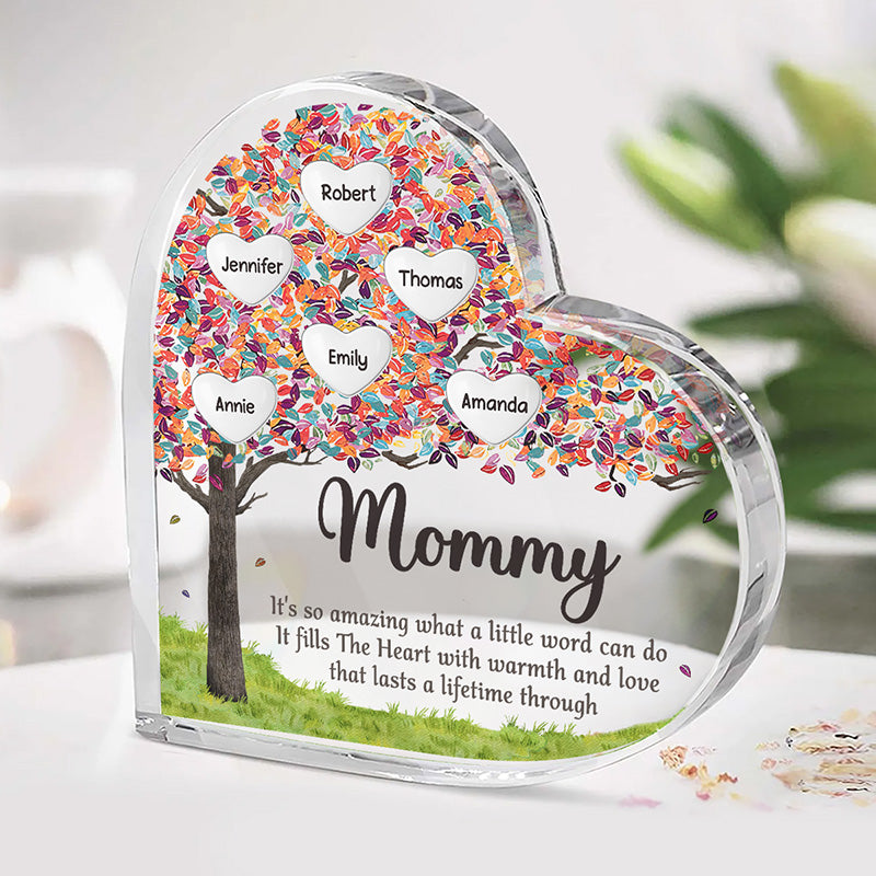 L'amour d'une maman ne finira jamais - Plaque acrylique personnalisée en forme de cœur pour la famille - Cadeau pour maman, grand-mère