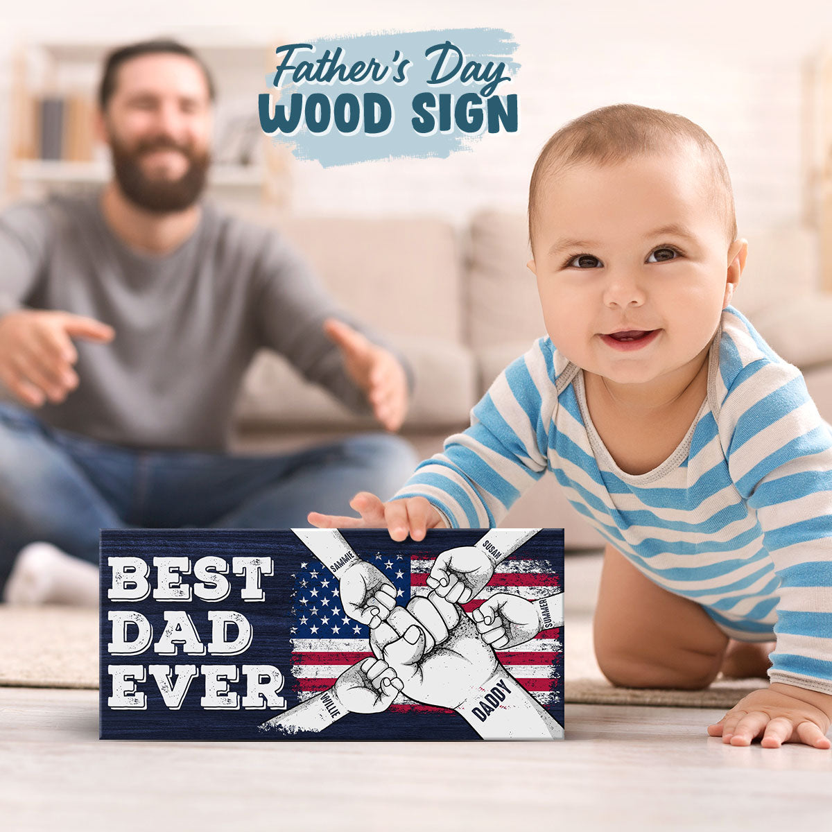 Meilleur papa de tous les temps - Panneau rectangulaire personnalisé en bois pour décoration d'intérieur - Cadeau de fête des pères, de pendaison de crémaillère pour papa
