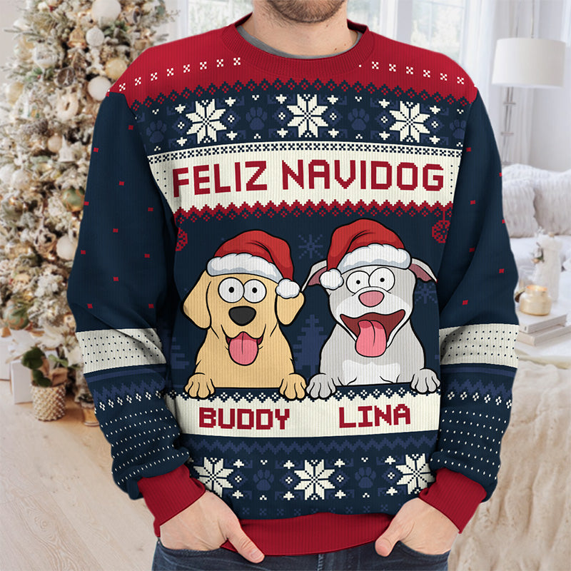 Joyeux Noël ! Sweat-shirt personnalisé pour chien, moche et personnalisé ! Pull unisexe en laine ! Cadeau de Noël pour les propriétaires et les amoureux des animaux.