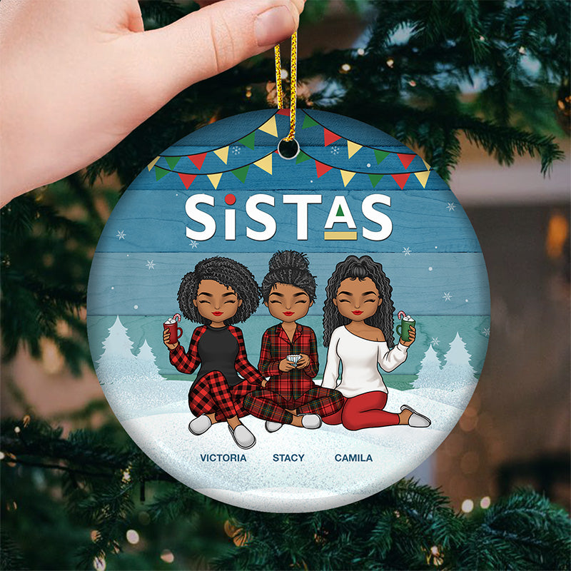 Bons moments et amis fous - Ornement personnalisé pour meilleure amie - Forme ronde en céramique - Cadeau de Noël pour meilleures amies, meilleures amies, sœurs