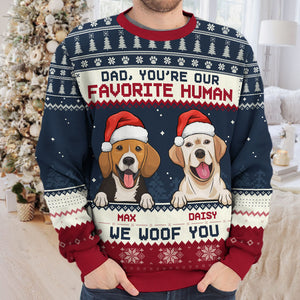 Notre humain préféré, on vous woof - Sweat-shirt moche personnalisé pour chien - Pull en laine unisexe - Cadeau de Noël pour les propriétaires d'animaux et les amoureux des animaux