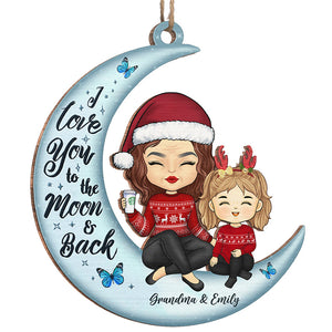Je t'aime jusqu'à la lune et retour - Décoration personnalisée pour la famille - Forme en bois personnalisée - Cadeau de Noël, cadeau pour les membres de la famille