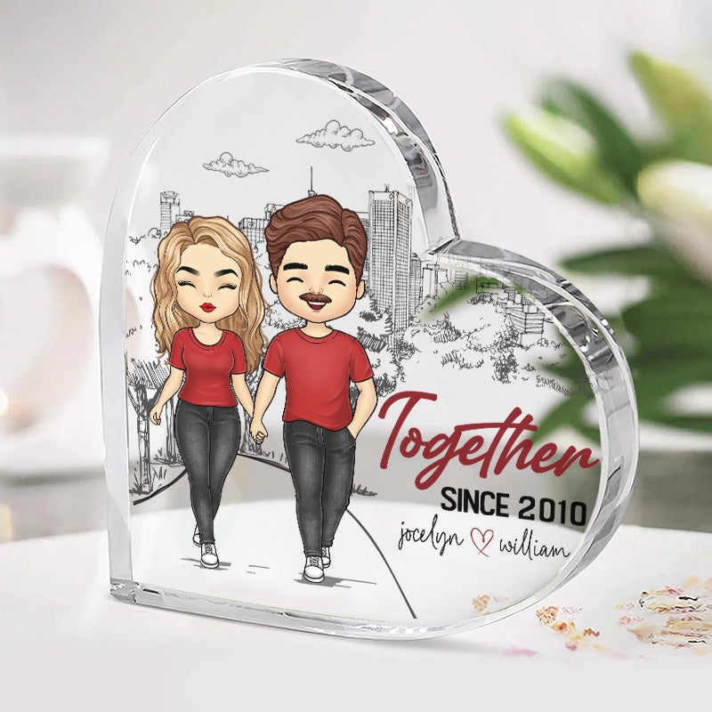 Heureux ensemble depuis - Plaque acrylique personnalisée en forme de cœur pour couple - Cadeau pour mari et femme, anniversaire