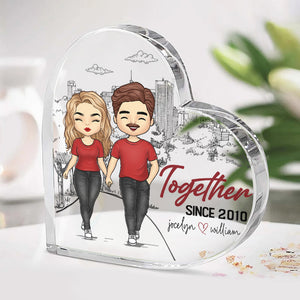 Heureux ensemble depuis - Plaque acrylique personnalisée en forme de cœur pour couple - Cadeau pour mari et femme, anniversaire