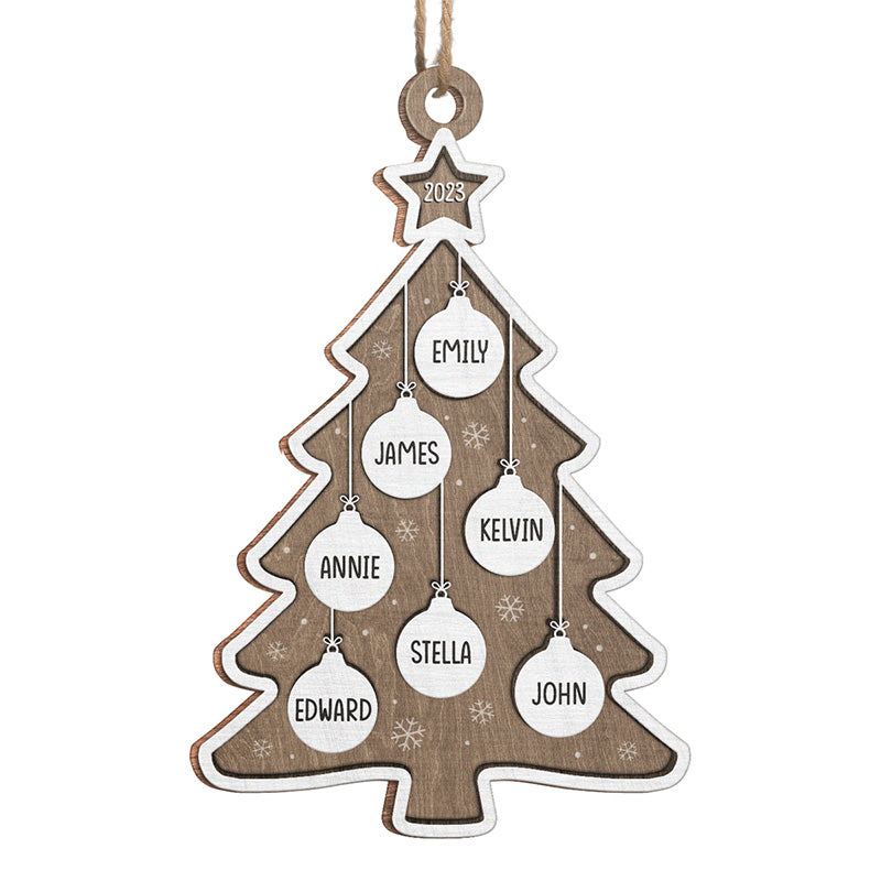 Soyez joyeux et lumineux - Ornement personnalisé pour la famille - En forme de sapin de Noël en bois - Cadeau de Noël pour les membres de la famille