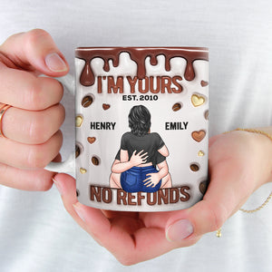 Je suis à toi pour toujours, aucun remboursement ! Mug personnalisé avec effet gonflé en 3D pour couple ! Cadeau pour mari et femme, anniversaire
