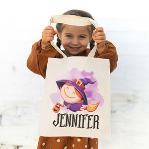 Des friandises et des prouesses magiques d'Halloween vous attendent - Sac fourre-tout personnalisé pour la famille - Cadeau d'Halloween pour enfant