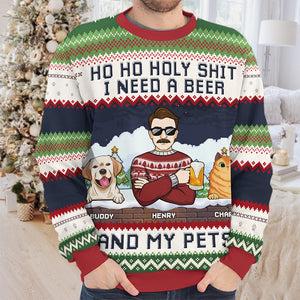 I Need A Beer And My Fur Babies - Dog & Cat Personalized Custom Ugly Sweatshirt - Unisex Wool Jumper - Christmas Gift For Pet Owners, Pet Lovers