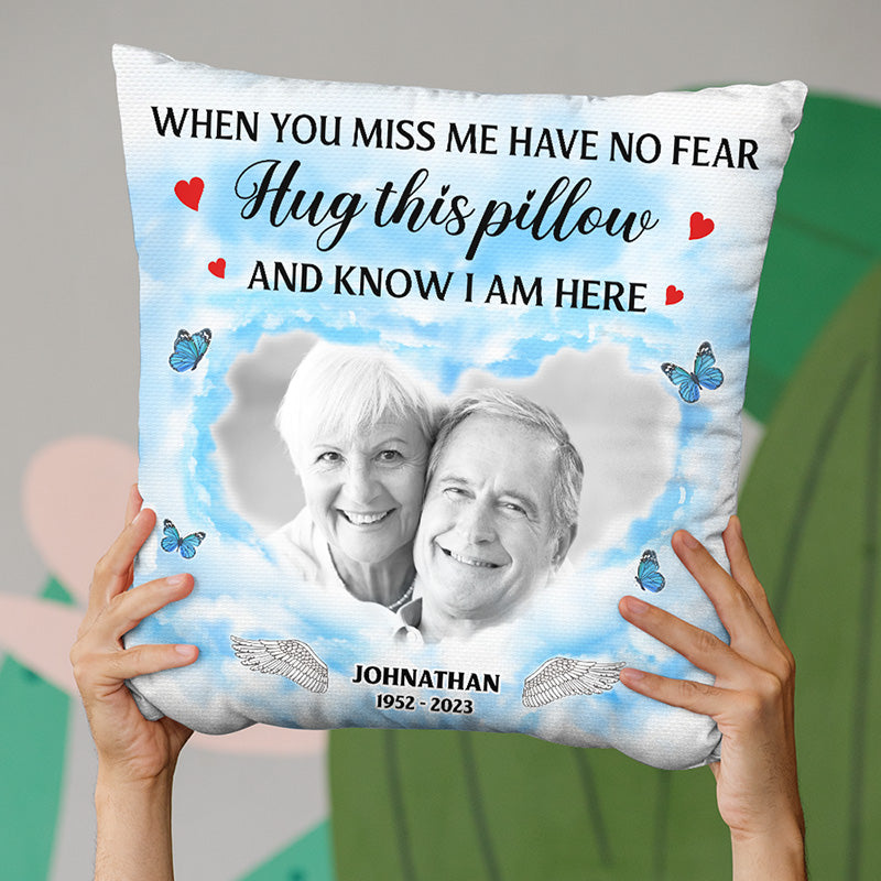 Coussin photo personnalisé « Quand tu me manques » : embrasse-le ! Coussin personnalisé commémoratif ! Cadeau de condoléances pour les membres de la famille
