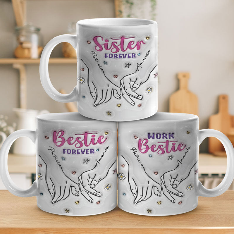 Mug personnalisé « Bestie Forever » avec effet gonflable 3D – Cadeau pour les meilleures amies, les meilleures amies, les sœurs et les collègues