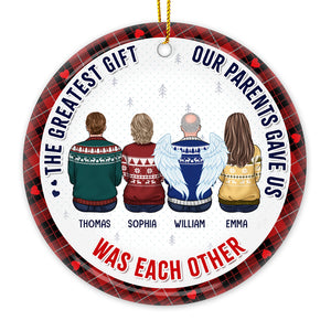 Le plus beau cadeau de la vie, c'est la famille ! Ornement commémoratif personnalisé en céramique de forme ronde. Cadeau de Noël, cadeau de condoléances pour les membres de la famille.