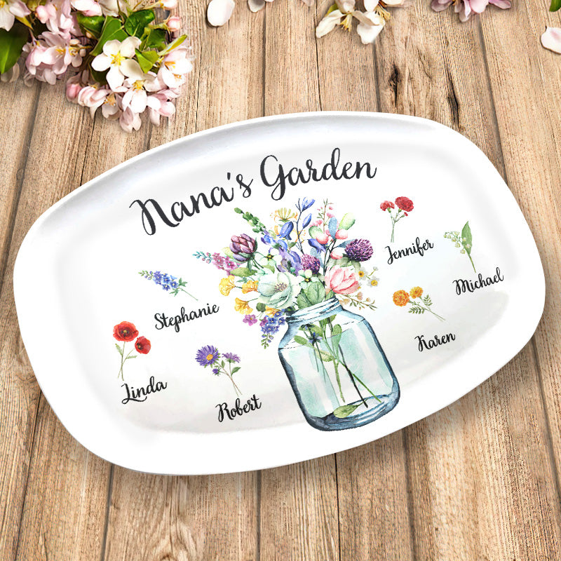 Le jardin de ma grand-mère - Plateau personnalisé familial - Cadeau d'anniversaire pour grand-mère