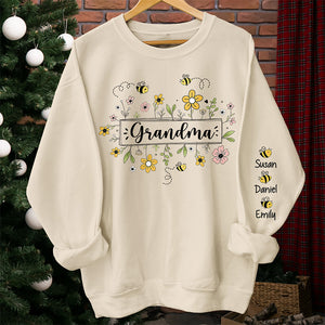 Grand-mère Jardin Plein d'Amour - Sweat-shirt unisexe personnalisé avec motif sur la manche - Cadeau pour maman