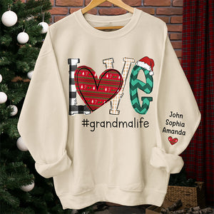 J'adore cette vie de grand-mère - Sweat-shirt unisexe personnalisé avec motif sur la manche - Cadeau de Noël pour maman et grand-mère