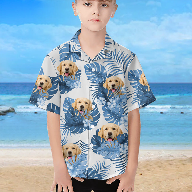 T-shirt hawaïen unisexe personnalisé avec photo d'enfant et animal de compagnie - Cadeau d'été, d'anniversaire pour enfants, propriétaires d'animaux et amoureux des animaux