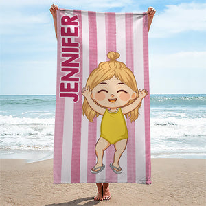 Serviette de plage personnalisée « A Little Vitamin Sea » pour toute la famille - Cadeau idéal pour les vacances d'été, un anniversaire ou une fête à la piscine.