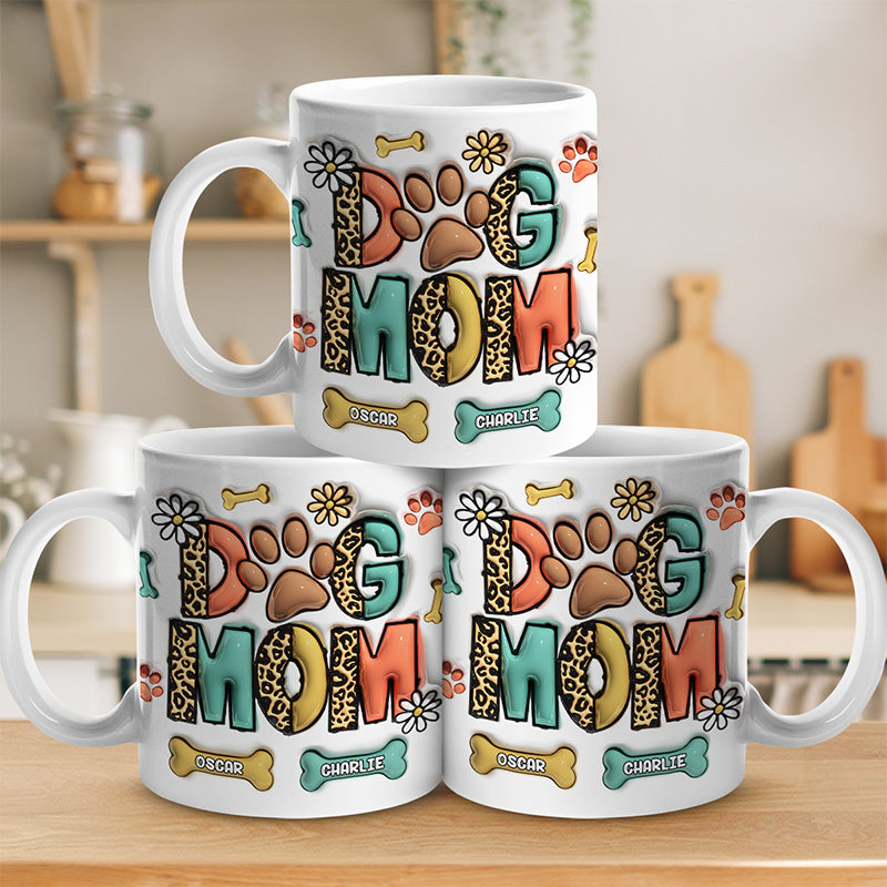 Yappy Holidays Cat Mom Dog Mom - Mug personnalisé avec effet gonflable 3D pour chien et chat - Cadeau de Noël pour les propriétaires et les amoureux des animaux