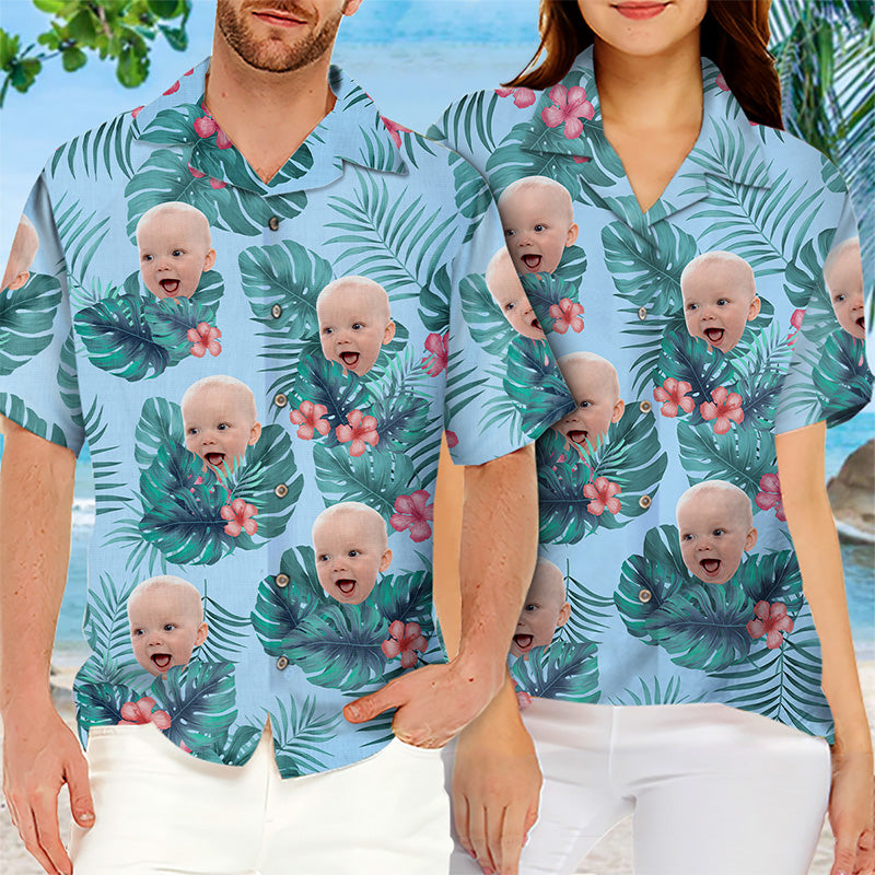 T-shirt hawaïen unisexe personnalisé avec photo « Heure d'été » - Cadeau idéal pour les vacances d'été, pour les membres de la famille