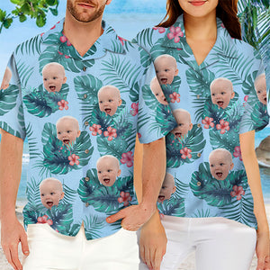 T-shirt hawaïen unisexe personnalisé avec photo « Heure d'été » - Cadeau idéal pour les vacances d'été, pour les membres de la famille