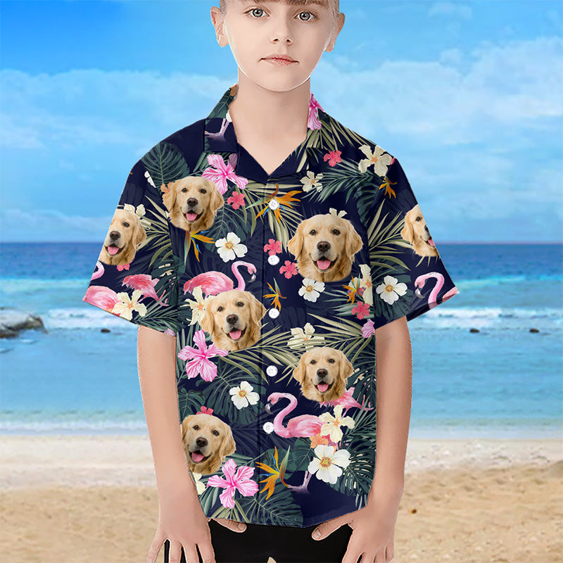 T-shirt hawaïen unisexe personnalisé avec photo pour enfant, été - Chien et chat - Cadeau vacances d'été, anniversaire pour enfants, propriétaires d'animaux, amoureux des animaux