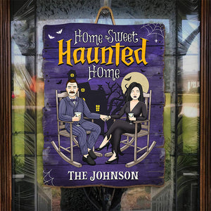 Home Sweet Haunted Home - Panneau en bois personnalisé pour couple - Cadeau d'Halloween pour mari et femme