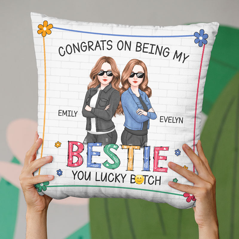 Félicitations pour être devenue ma meilleure amie ! Coussin personnalisé pour meilleure amie ! Cadeau pour meilleures amies, meilleures amies, sœurs