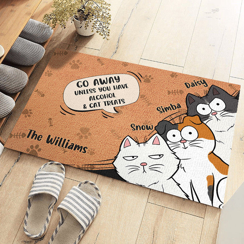 Partez sans avoir de vin et de friandises pour chat ! Tapis décoratif personnalisé pour chat ! Cadeau pour propriétaires et amoureux des animaux.