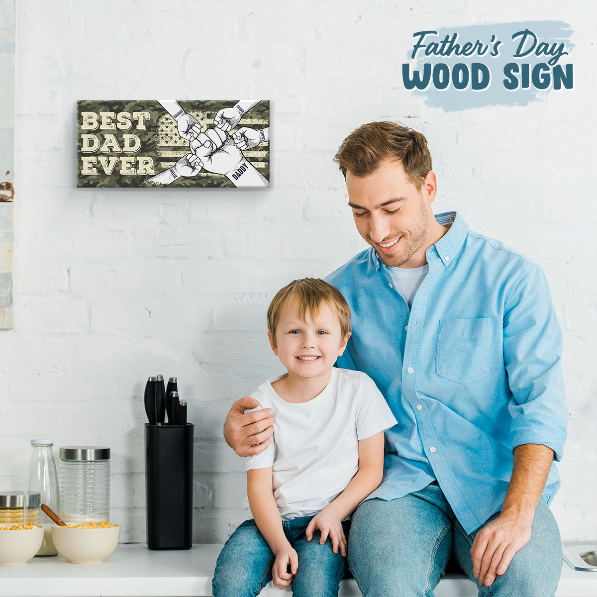 Meilleur papa de tous les temps - Panneau rectangulaire personnalisé en bois pour décoration d'intérieur - Cadeau de fête des pères, de pendaison de crémaillère pour papa