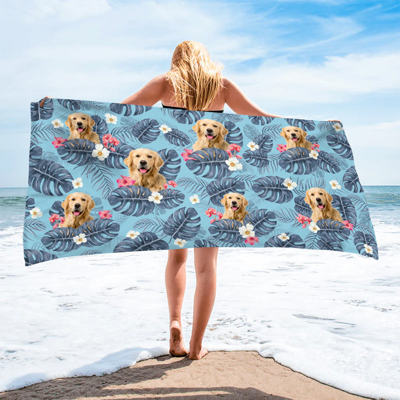 Serviette de plage personnalisée avec photo et visage personnalisé - Cadeau pour les vacances d'été, pour les membres de la famille, les propriétaires d'animaux et les amoureux des animaux