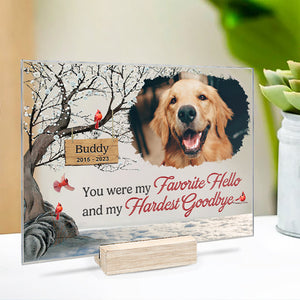 Photo personnalisée « Mon adieu le plus dur » – Plaque commémorative rectangulaire en acrylique personnalisée – Cadeau de condoléances pour les propriétaires et les amoureux des animaux